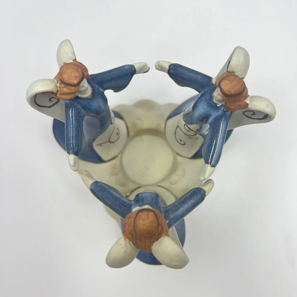 Blue Angel Candle Holder Ceramic Pottery Votive Cottage Christmas Farmhouse‎